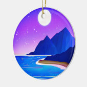 Mond, Sterne Meer und Berge in Violet und Blau Keramik Ornament (Links)