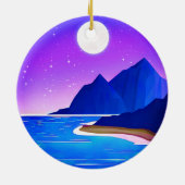 Mond, Sterne Meer und Berge in Violet und Blau Keramik Ornament (Hinten)