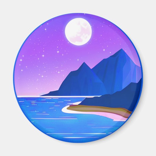 Mond, Sterne Meer und Berge in Violet und Blau Magnet (Vorne)