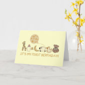 Mond, Sterne und Tiere zum ersten Geburtstag Karte (Gelbe Blume)