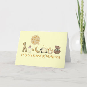 Mond, Sterne und Tiere zum ersten Geburtstag Karte