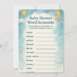 Mond, Sterne & Whimsical Word Scramble Baby Dusche Einladung