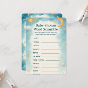 Mond, Sterne & Whimsical Word Scramble Baby Dusche Einladung