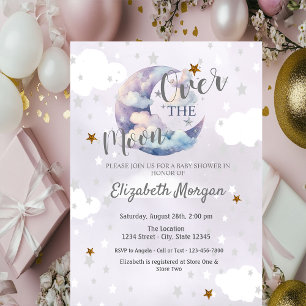 Mond Sterne & Wolken Lavendel-Baby-Party  Einladung
