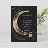 Mond Sternennacht Boho Budget QR-Code Hochzeit Einladung (Stehend Vorderseite)