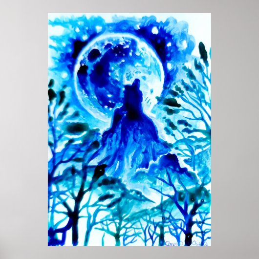 Mond über Bergen und Wald Poster (Vorne)