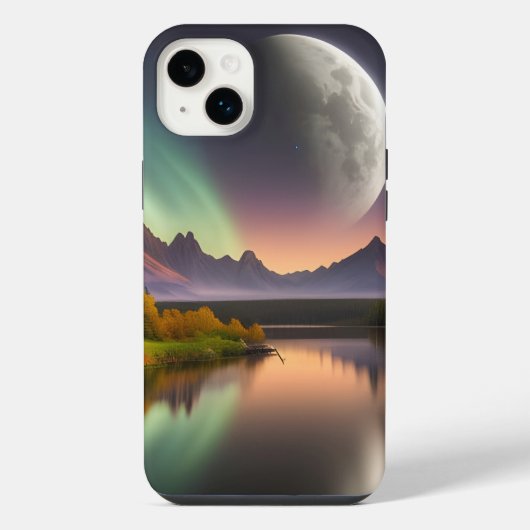 Mond über Berglandschaft iPhone Hülle (Rückseite)