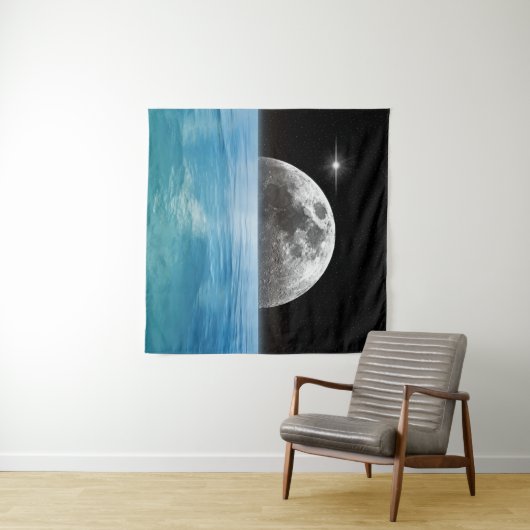 Mond über dem Ozean Wandteppich (Beispiel (Horizontal))