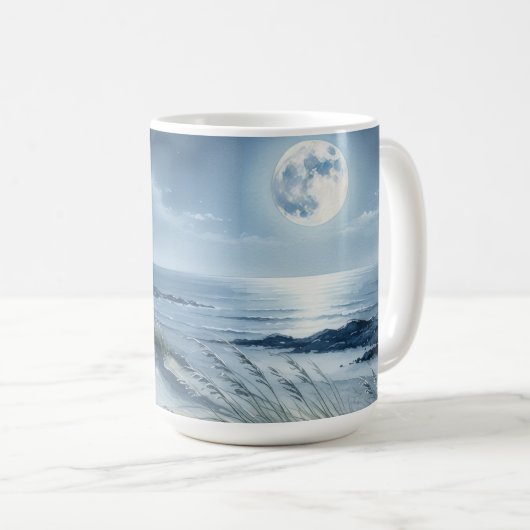Mond über ruhiger See Kaffeetasse (VorderseiteRechts)