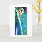 Mond über Wasserfall Hiroshige Japaner-schöner Karte (Gelbe Blume)