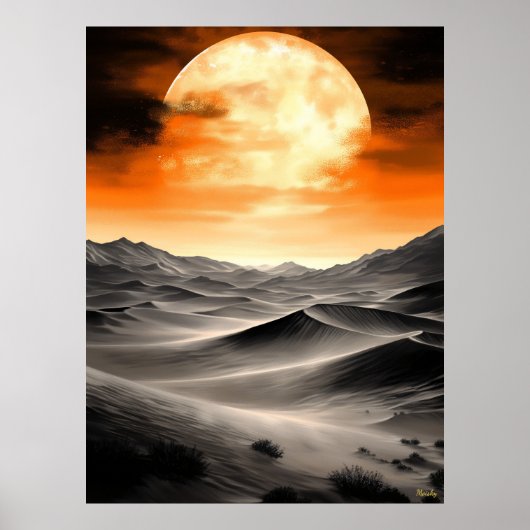 Mond über Wüstenduschen brennen - einfarbig Poster (Vorne)