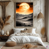 Mond über Wüstenduschen brennen - einfarbig Poster