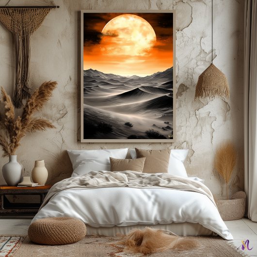 Mond über Wüstenduschen brennen - einfarbig Poster