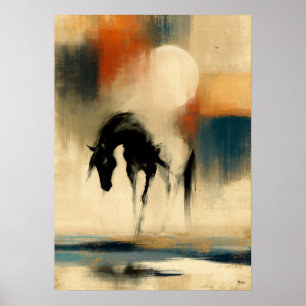Mond Uma japanische Sumi-E-Abstrakt-Pferd-Wandkuns Poster