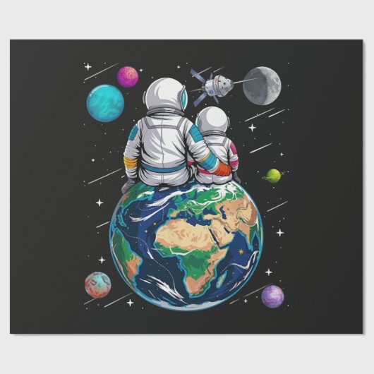 Mond und Astronaut Geschenkpapier (Flach)