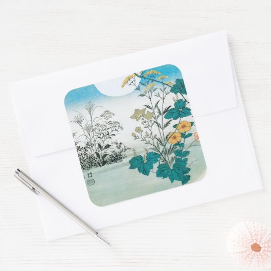Mond und Blume Quadratischer Aufkleber (Umschlag)