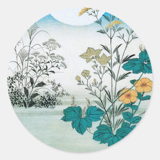 Mond und Blume Runder Aufkleber (Vorderseite)