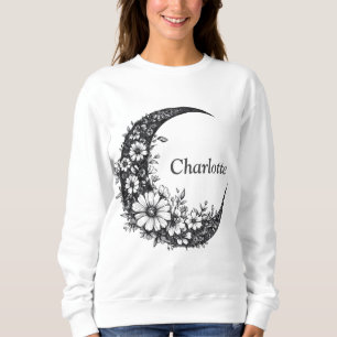 Mond- und Blumenkunst mit anpassbarem Namen Sweatshirt
