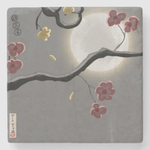 Mond und Blüten Steinuntersetzer