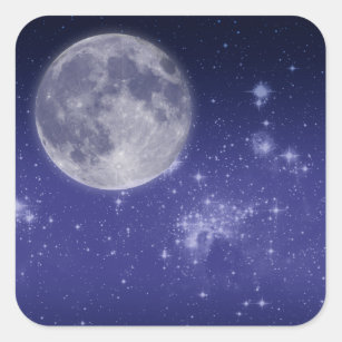Mond und glänzende Sterne Quadratischer Aufkleber
