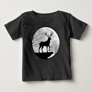Mond und Hirsch Rotwild Nacht Wildnis Silhouette Baby T-shirt
