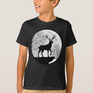 Mond und Hirsch Rotwild Nacht Wildnis Silhouette T-Shirt