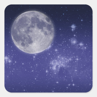 Mond und leuchtende Sterne Quadratischer Aufkleber