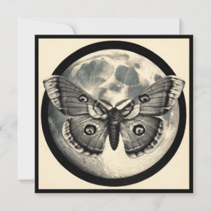 Mond- und Motten-Vintage-Illustration Karte
