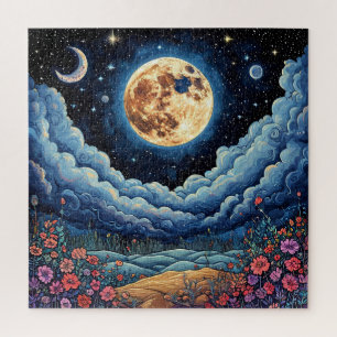 Mond und Nachthimmel Beruhigender Kosmischer Raum Puzzle