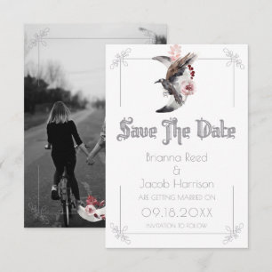 Mond- und Raben-Aquarell-Hochzeit Speichern Sie da Einladung