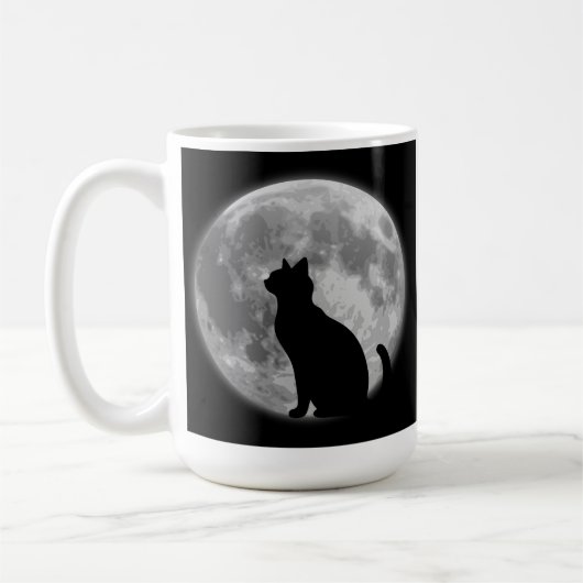 Mond und Schwarze Katze Kaffeetasse (Links)