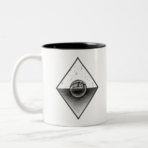 Mond und Sonne - Vintage Minimalistische Zeichnung Zweifarbige Tasse