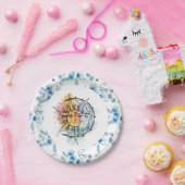 Mond und Sonne. Vintage Stilvorlage.Blau Pappteller (Party)