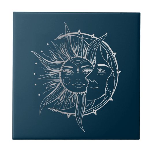 Mond und Sonne. Vintage Tätowierung Fliese (Vorderseite)