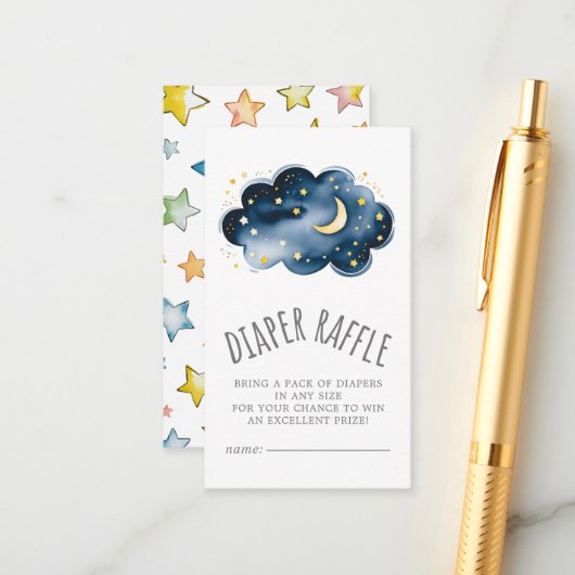 Mond und Stars Baby Boy Diaper Raffle Begleitkarte (Vorderseite/Rückseite Beispiel)