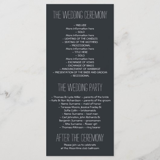 Mond und Stars rustikales Hochzeitsprogramm Programm (Rückseite)