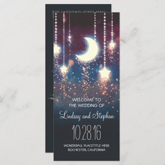 Mond und Stars rustikales Hochzeitsprogramm Programm (Vorne/Hinten)