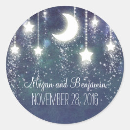 Mond und Stars verzaubern romantische Hochzeit Runder Aufkleber