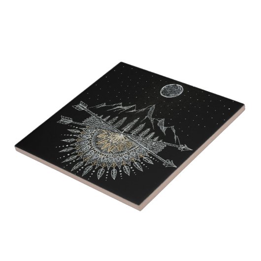 Mond-und Stern-Himmels-Gebirgszug-Mandala Fliese (Seite)