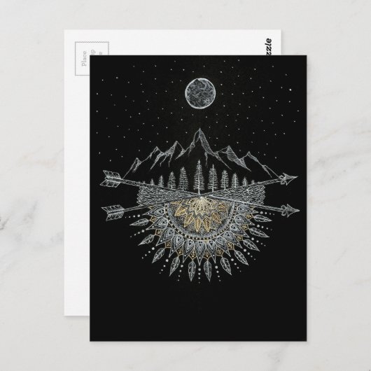 Mond-und Stern-Himmels-Gebirgszug-Mandala Postkarte (Vorne/Hinten)