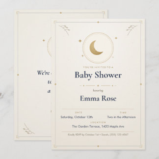 Mond- und Sternchen-Baby-Shower-Einladung, Gold
