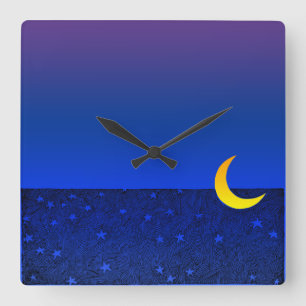 Mond und Sterne Abend Wanduhr