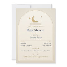 Mond und Sterne Baby Shower Einladung, Cream Story