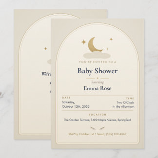 Mond und Sterne Baby Shower Einladung, Cream Story