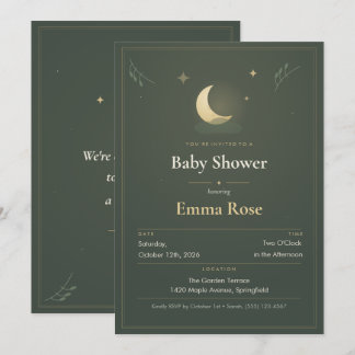 Mond und Sterne Baby Shower Einladung, Salbeigrün