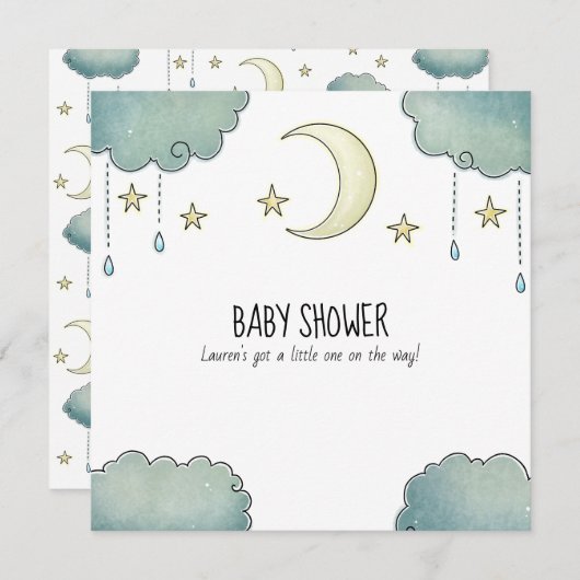 Mond und Sterne Babydusche Einladung (Vorne/Hinten)