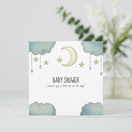 Mond und Sterne Babydusche Einladung (Stehend Vorderseite)