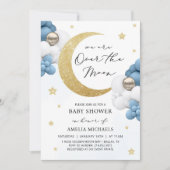 Mond und Sterne blau über der Mond Babydusche Einladung (Vorderseite)