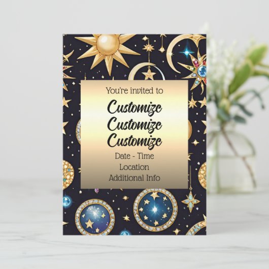 Mond und Sterne Celestial Einladung (Stehend Vorderseite)