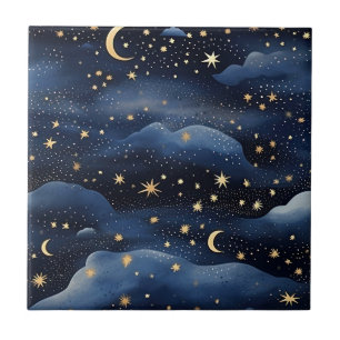 Mond und Sterne, eine helle Nacht, Fliese